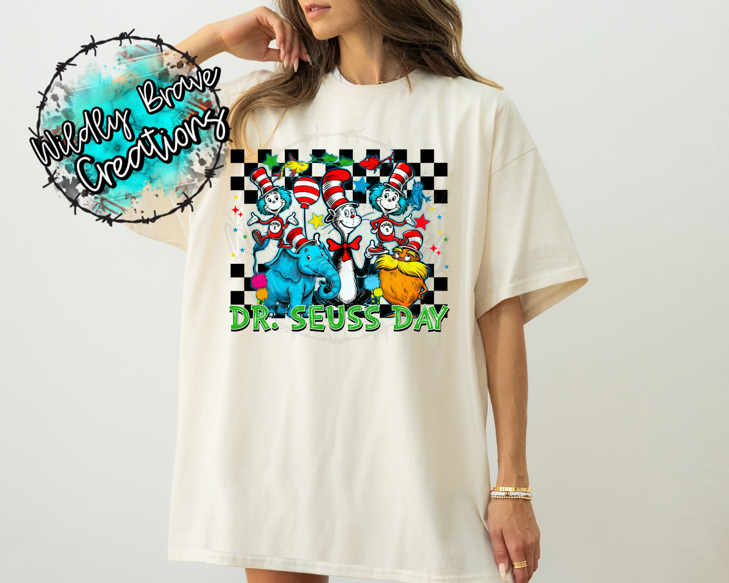 YOUTH Checkered Dr. Seuss day T-shirt.