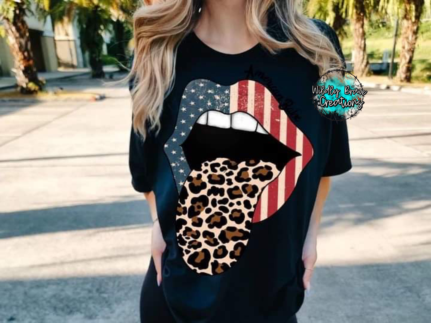 American Flag Lips With Leopard Tongue