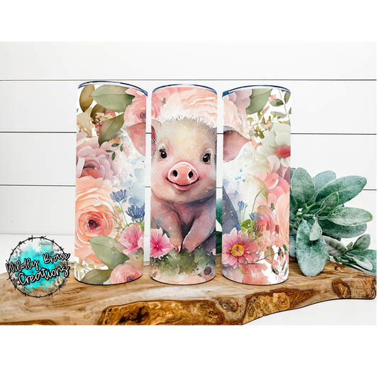 Pig Floral Background Drinkware