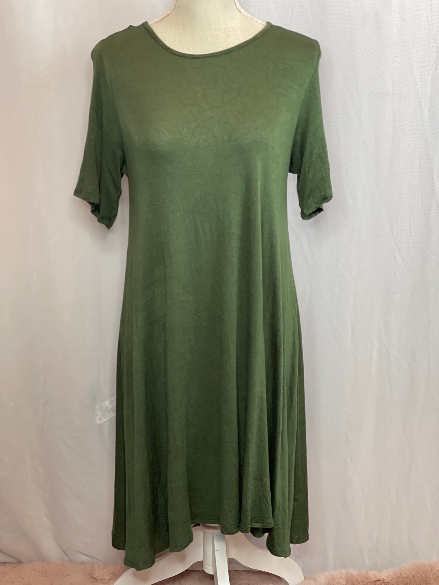 Short Sleeve Simple Olive Dress